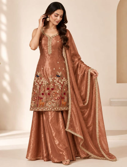Floral Embroidered Kurta Palazzo Set with Dupatta