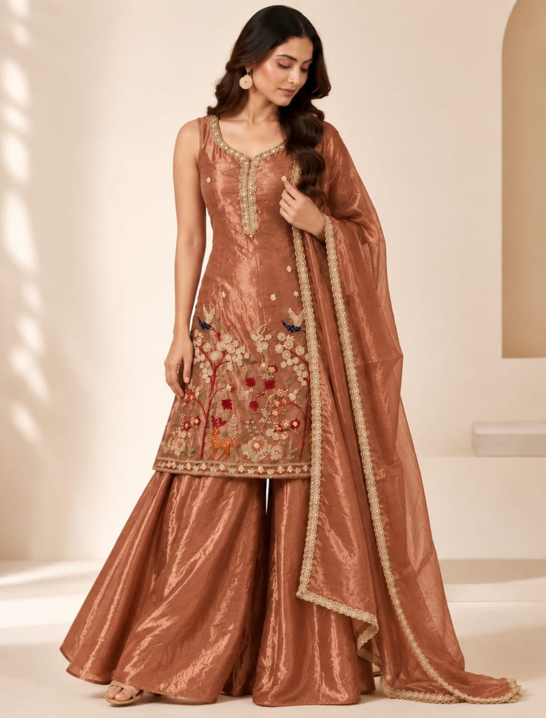 Floral Embroidered Kurta Palazzo Set with Dupatta