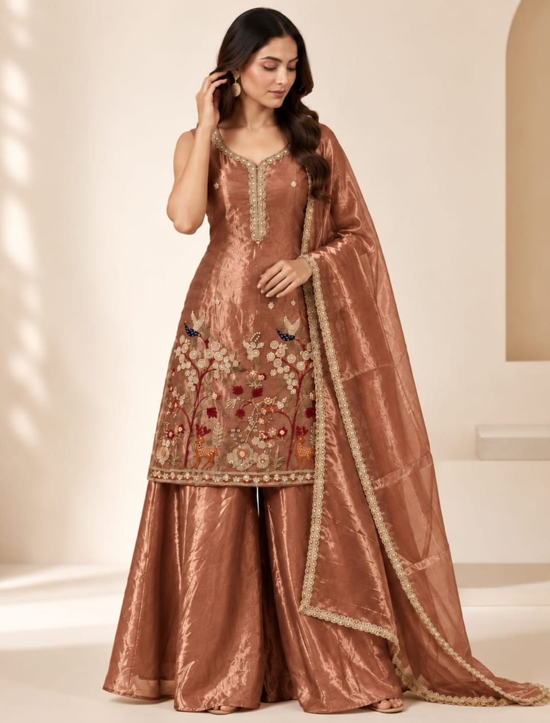 Floral Embroidered Kurta Palazzo Set with Dupatta