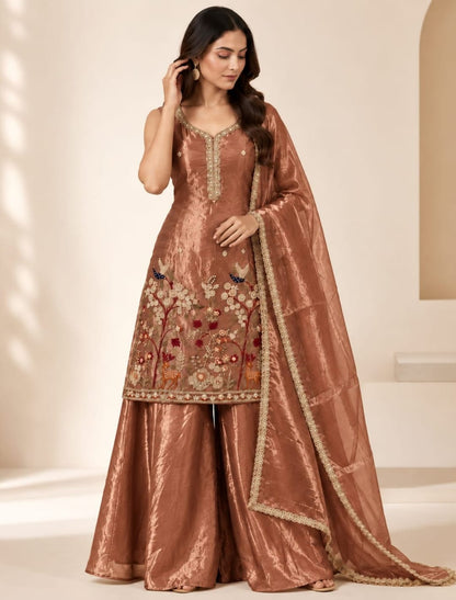 Floral Embroidered Kurta Palazzo Set with Dupatta