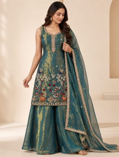 Floral Embroidered Kurta Palazzo Set with Dupatta
