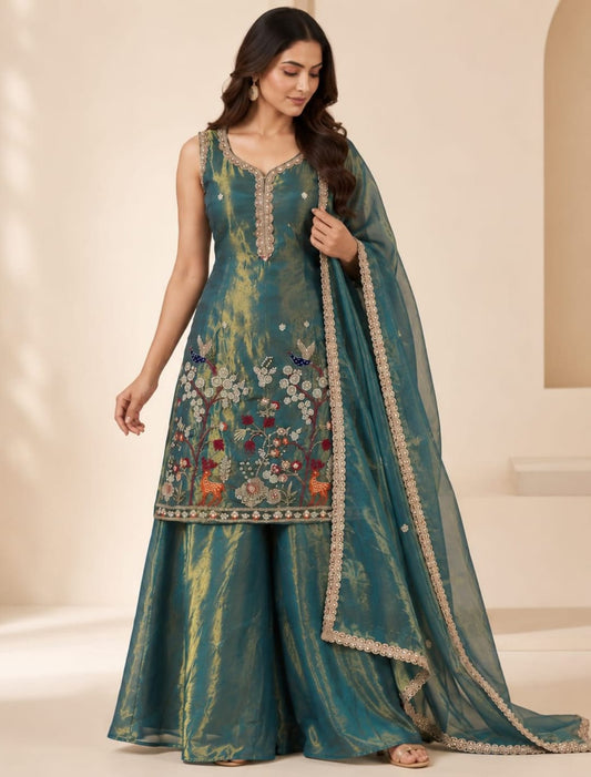 Floral Embroidered Kurta Palazzo Set with Dupatta
