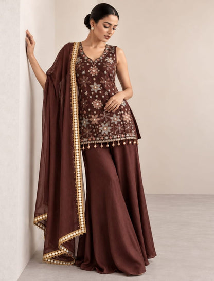 Floral Embroidered A-Line Kurti Palazzo Set