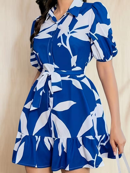 Floral Printed Belted Shirt Dress for Women