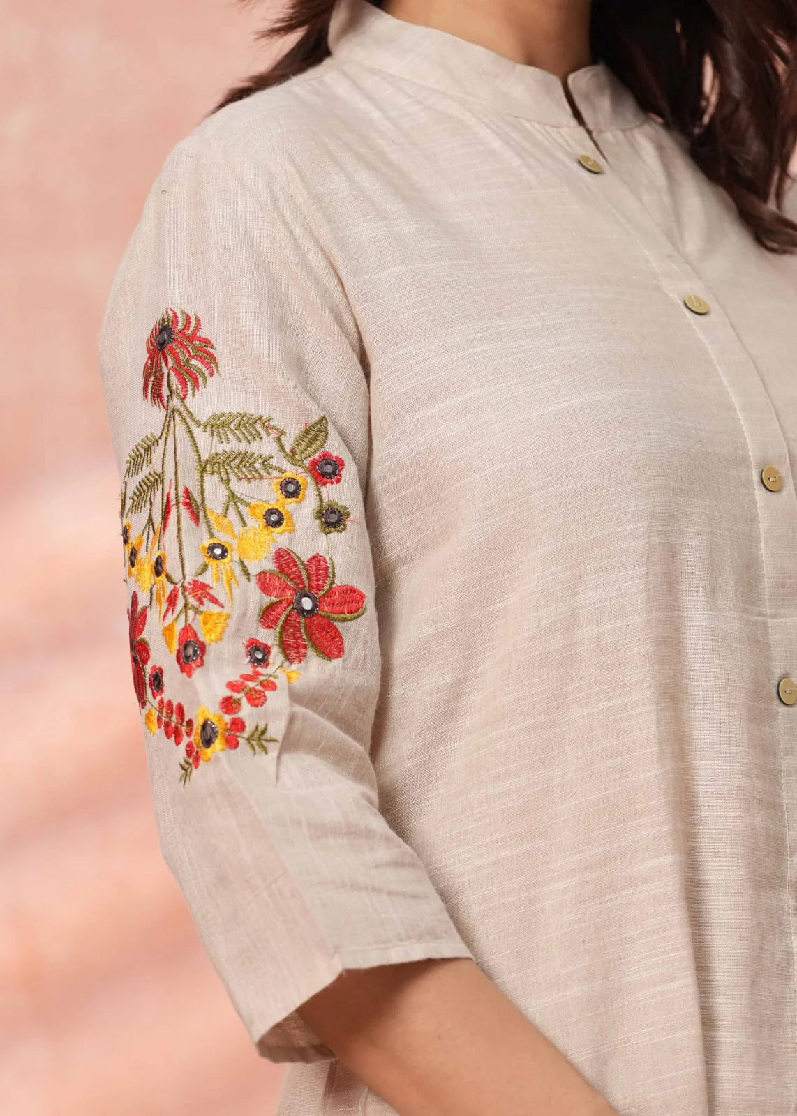 Women Floral Embroidered Pure Cotton Tunic with Trousers