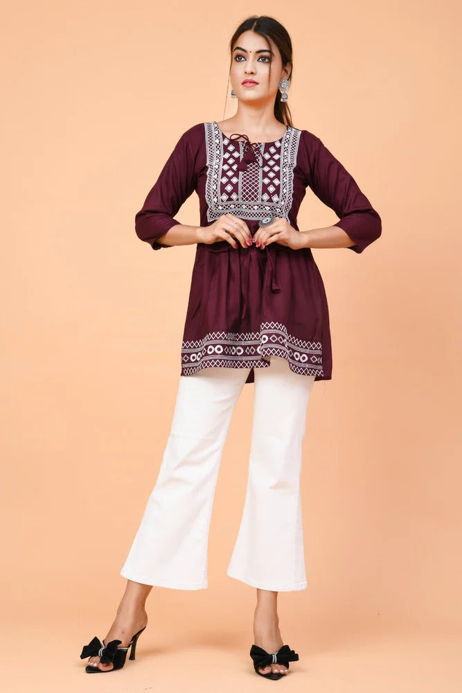 Women's Embroidered Peplum Short Kurti