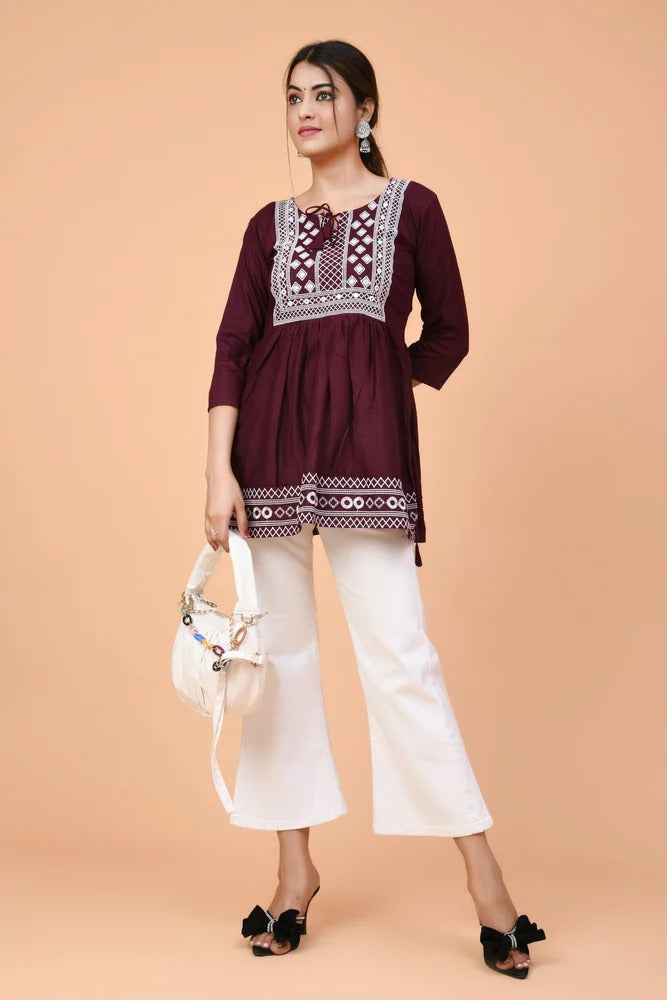 Women's Embroidered Peplum Short Kurti