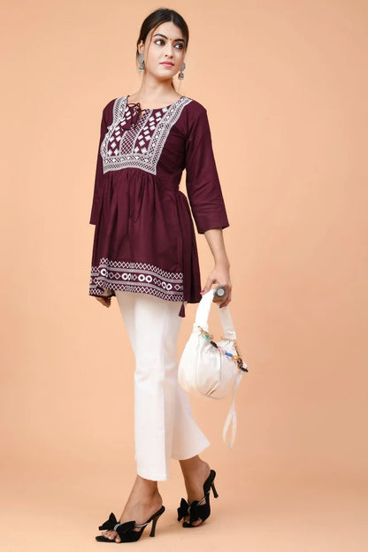 Women's Embroidered Peplum Short Kurti