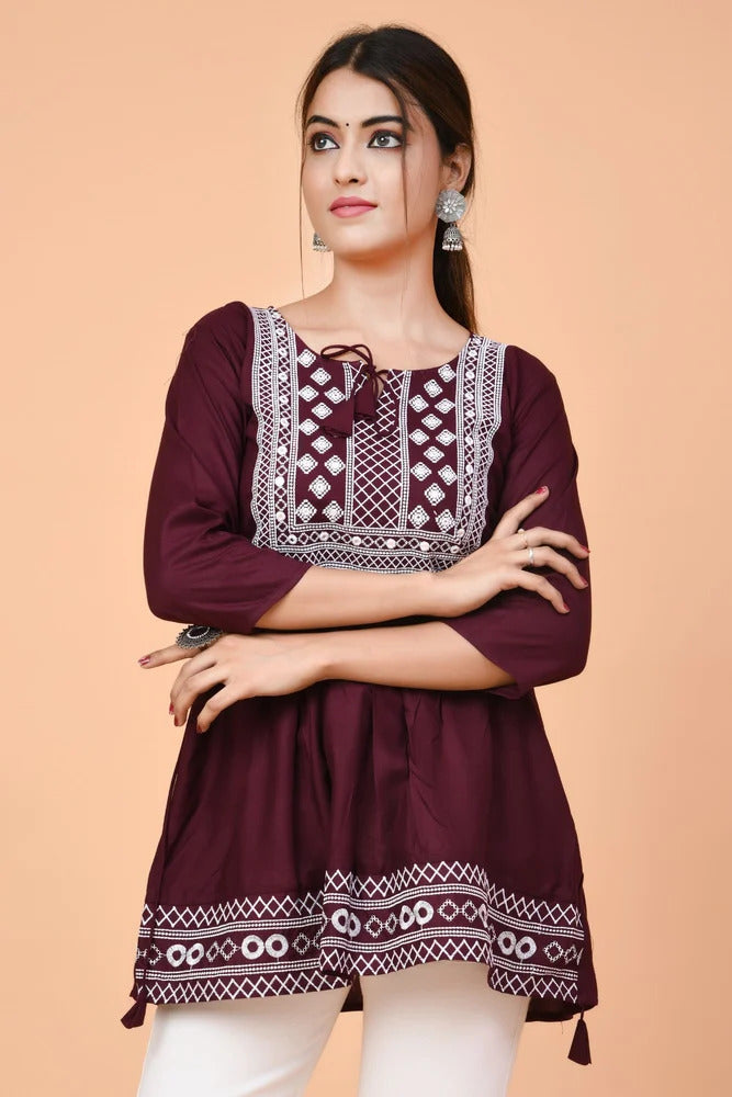 Women's Embroidered Peplum Short Kurti