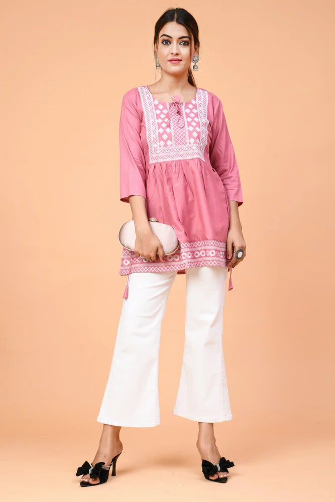 Women's Embroidered Peplum Short Kurti