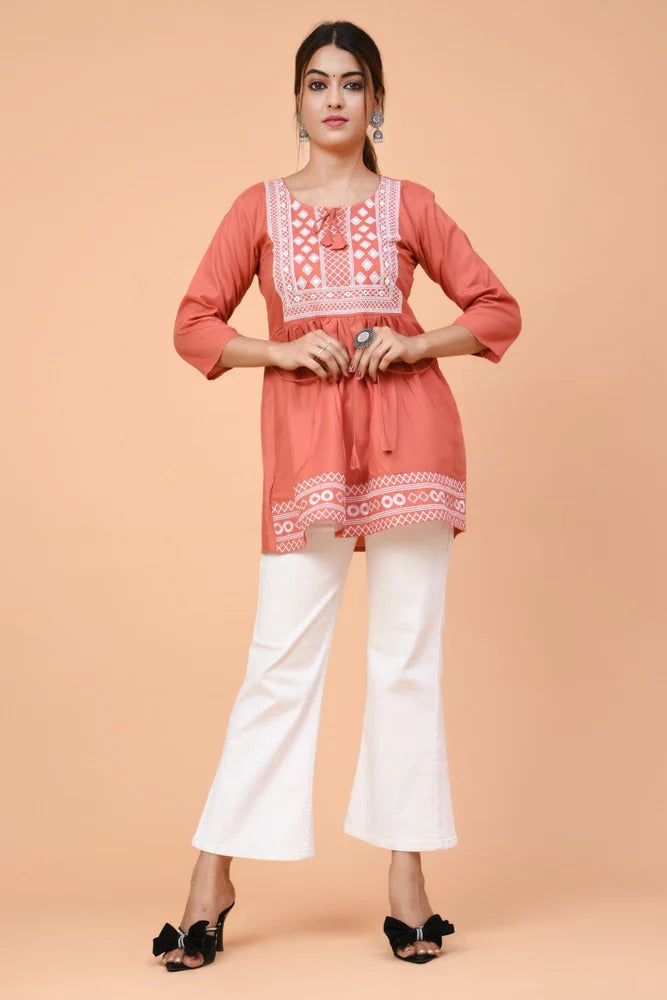 Women's Embroidered Peplum Short Kurti