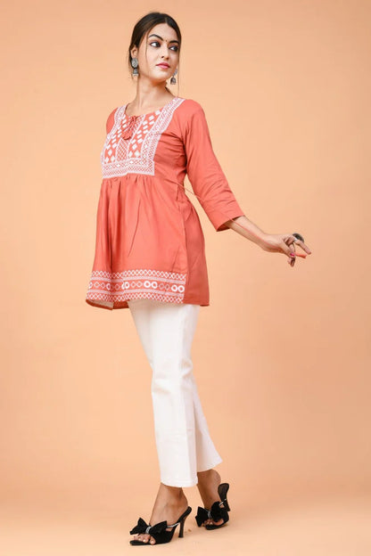 Women's Embroidered Peplum Short Kurti