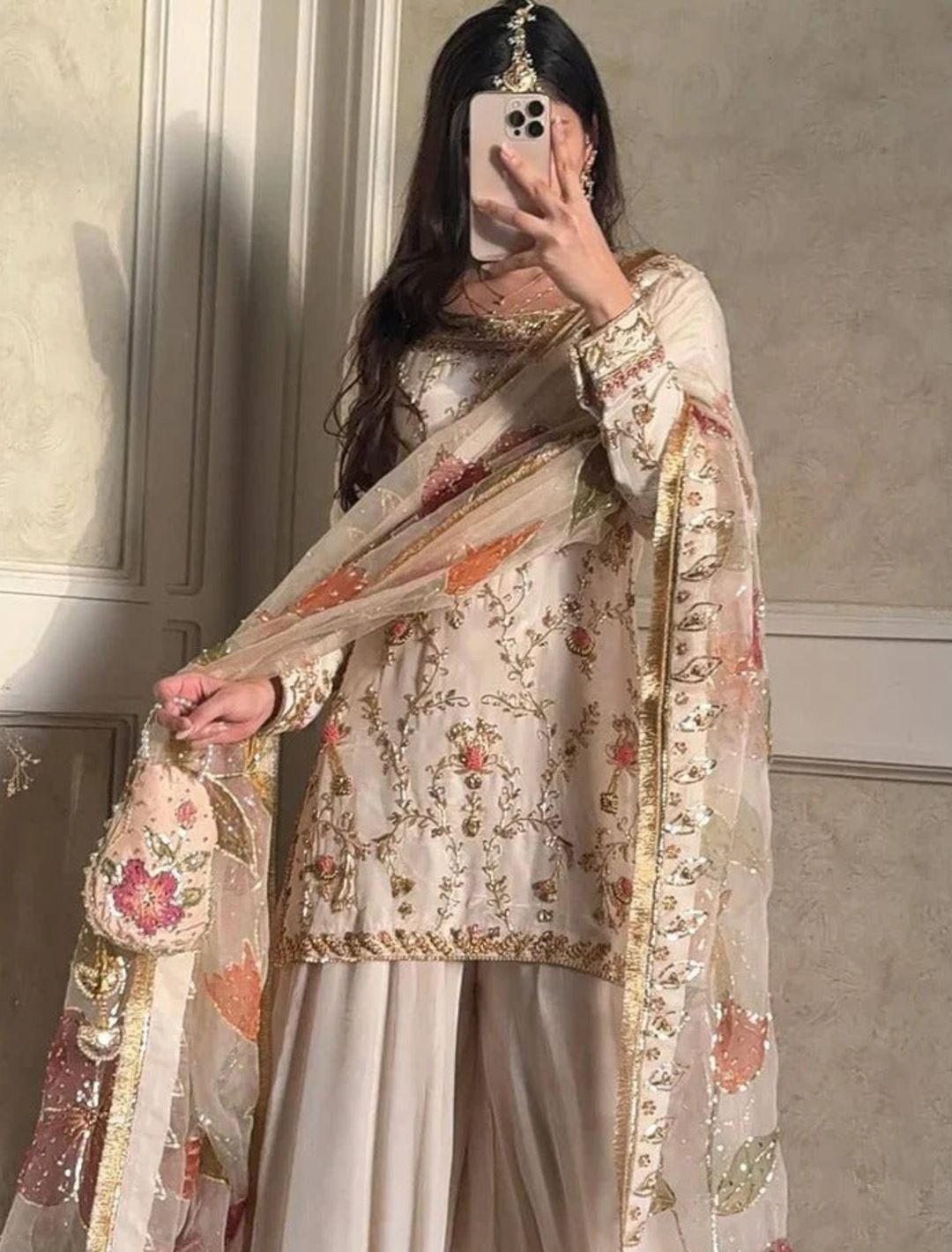 Women's Premium Chinon Embroidered Palazzo Suit Set