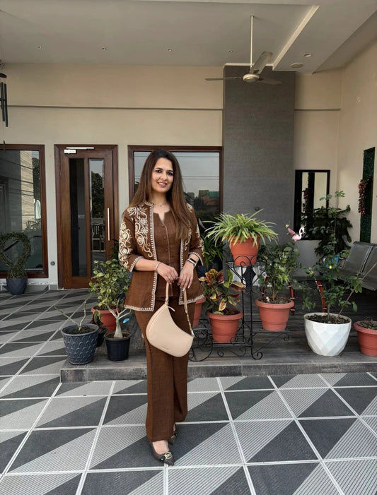 Embroidered Jacket 3-Piece Co-Ord Set