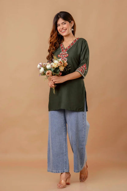 Women's Embroidered Short Kurti