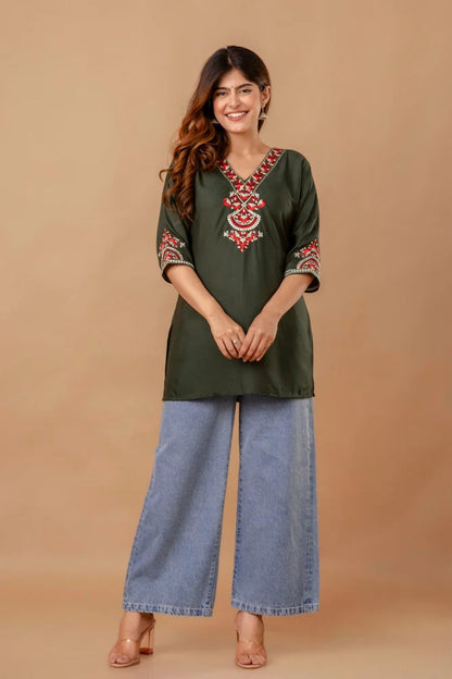 Women's Embroidered Short Kurti