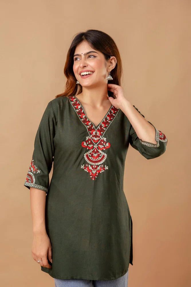 Women's Embroidered Short Kurti