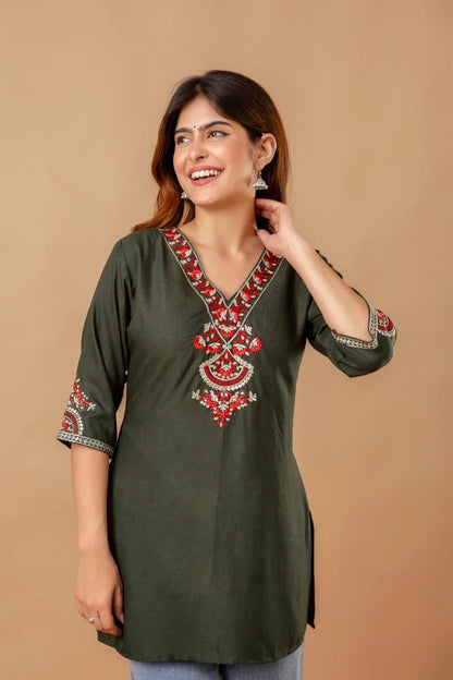Women's Embroidered Short Kurti