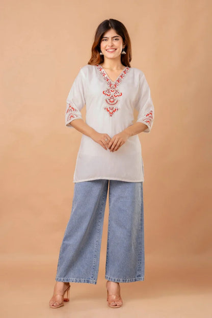 Women's Embroidered Short Kurti