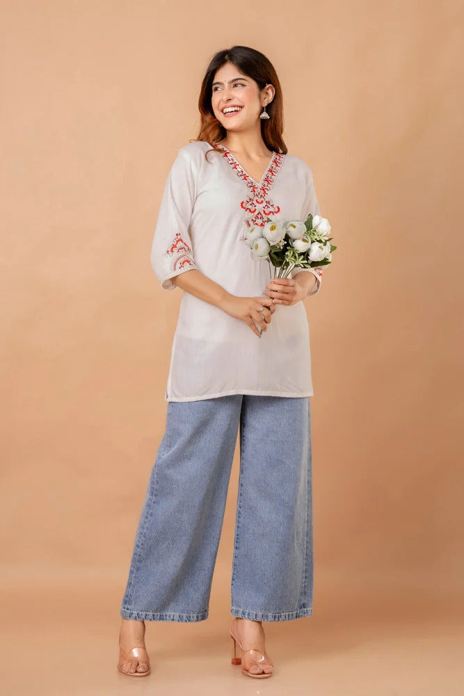 Women's Embroidered Short Kurti