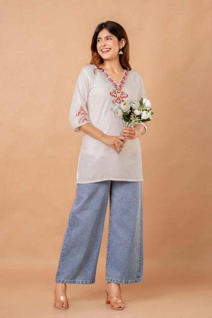 Women's Embroidered Short Kurti
