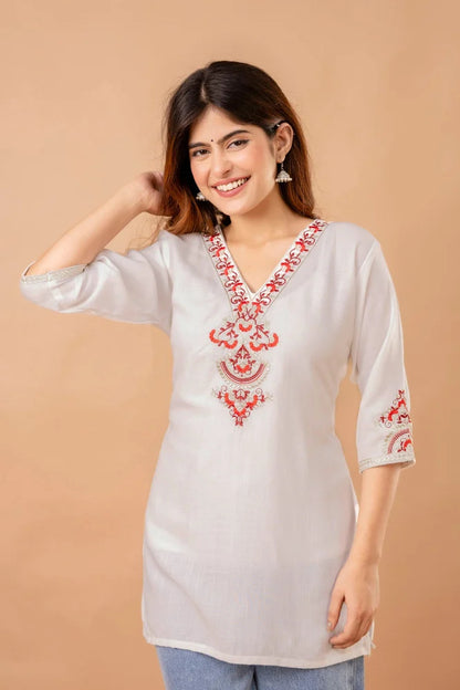 Women's Embroidered Short Kurti