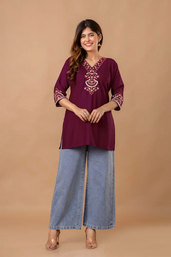 Women's Embroidered Short Kurti