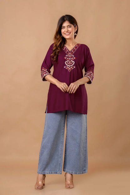 Women's Embroidered Short Kurti