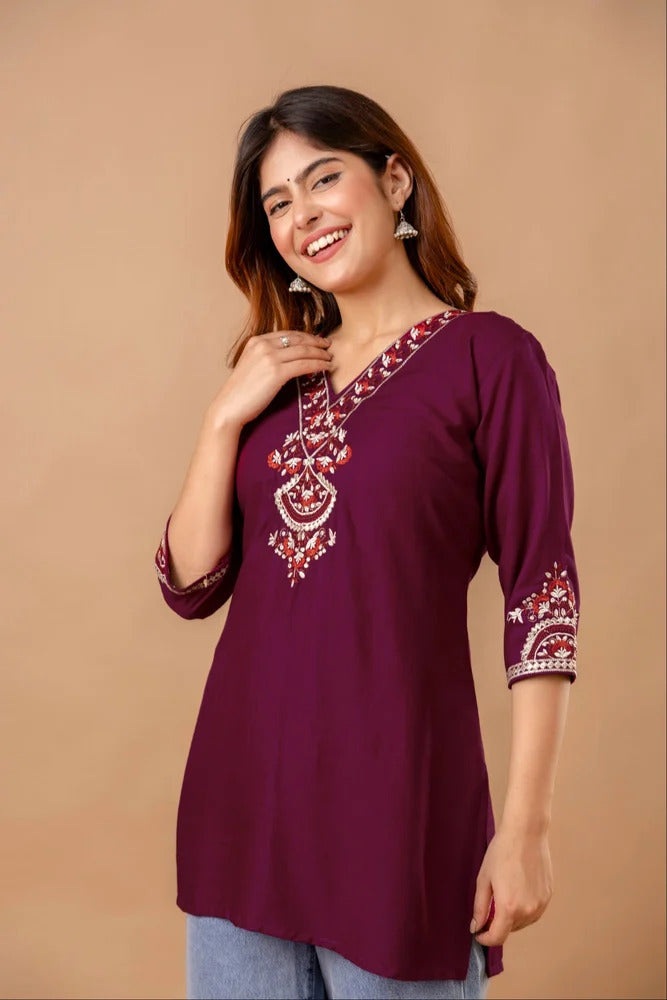 Women's Embroidered Short Kurti