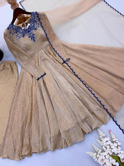 Embroidered Floor-Length Anarkali Gown Set with Dupatta