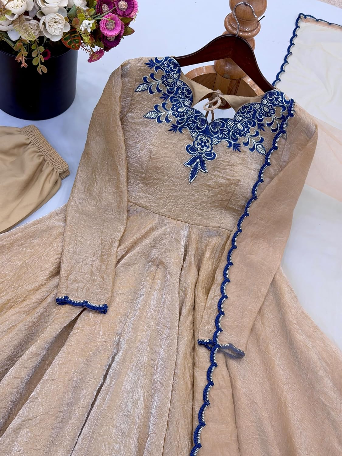 Embroidered Floor-Length Anarkali Gown Set with Dupatta