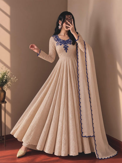 Embroidered Floor-Length Anarkali Gown Set with Dupatta