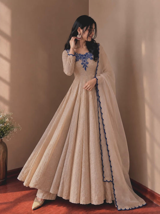 Embroidered Floor-Length Anarkali Gown Set with Dupatta