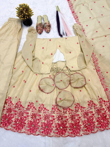Women Embroidered Art Silk Anarkali with Palazzo & Dupatta