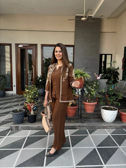 Embroidered Jacket 3-Piece Co-Ord Set